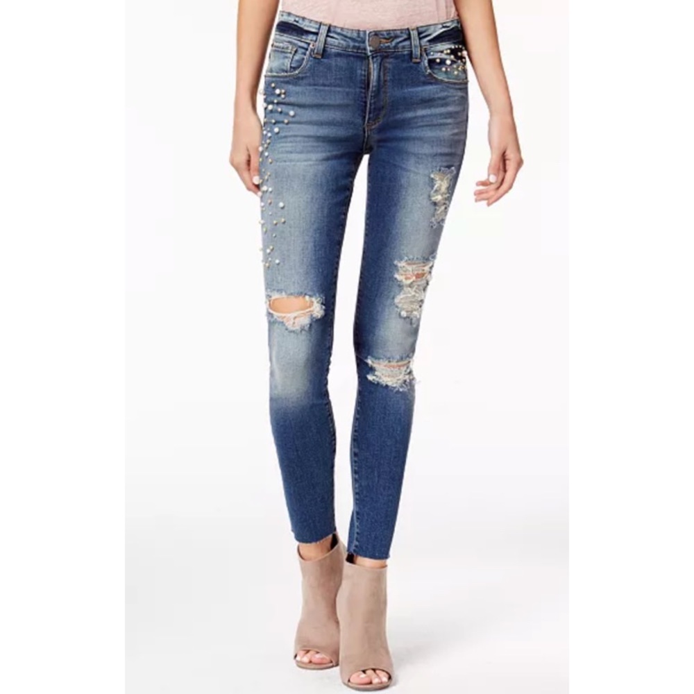 Piper Skinny Ankle Pearl Embellished Jeans